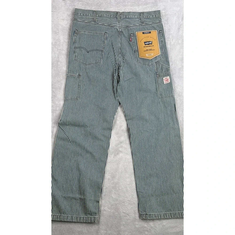 Levi's 568 Hickory Stripe Carpenter Pants 38x32 Blue Loose Straight Workwear NWT